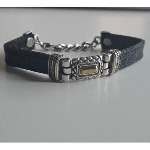 Brighton Two Toned Gold Sliver Black Leather Bracelet 7-7.5"